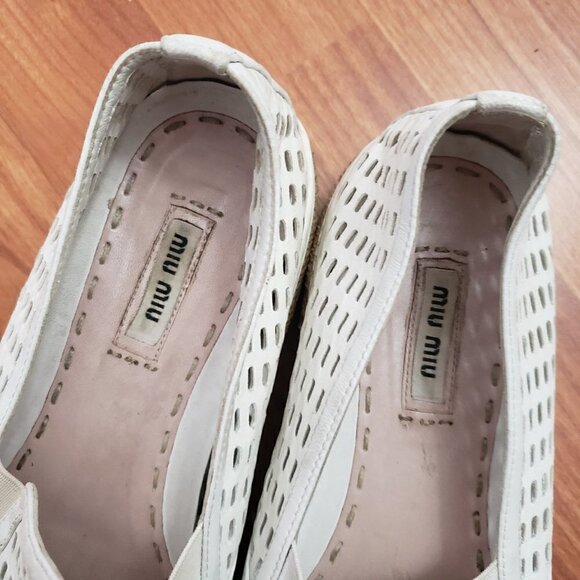 Miu Miu Leather Mesh Platform Espadrilles White Slip On Sz 40 - Picture 6 of 10